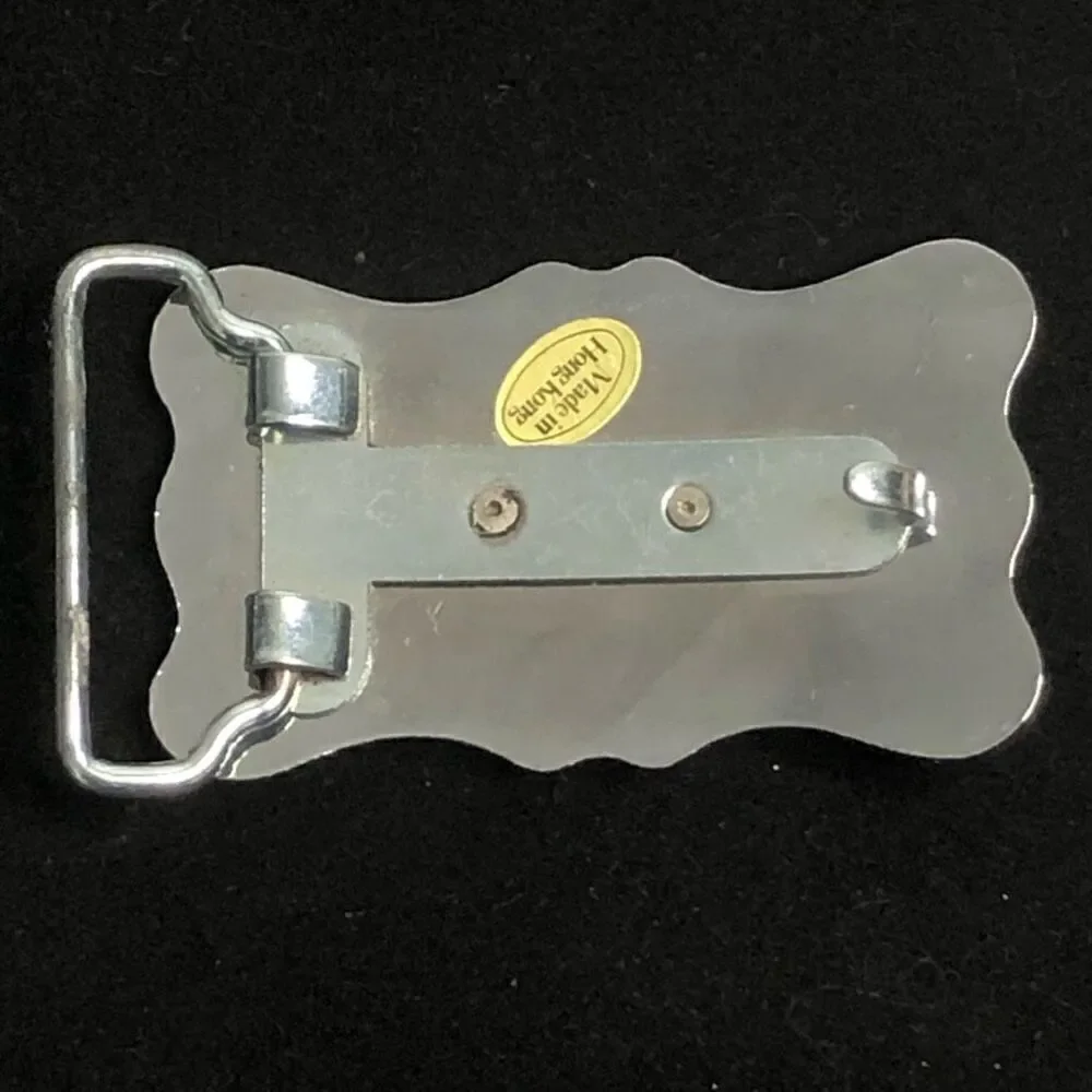 vintage metal horse belt buckle two tone‎ metal horseshoe mirror finish western